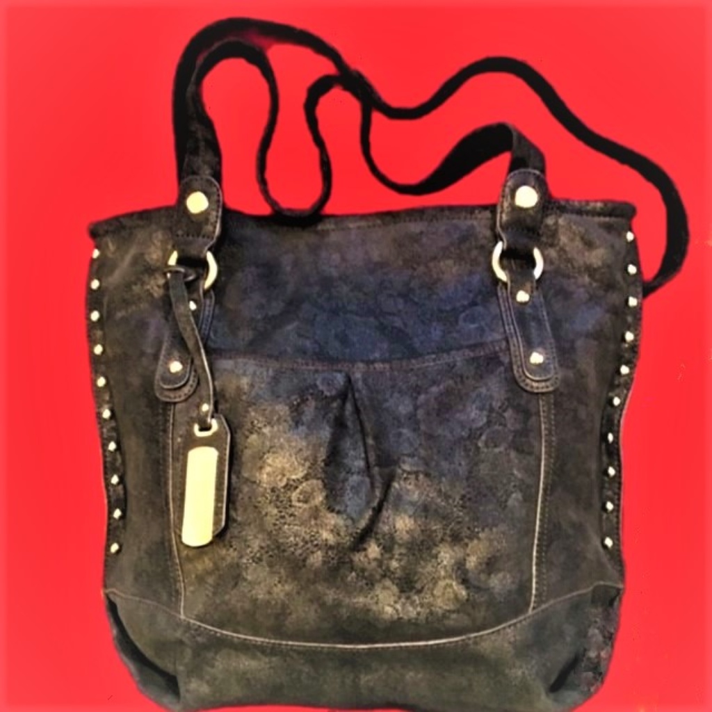 B Makowsky Riveted Black Embossed Suede Leather